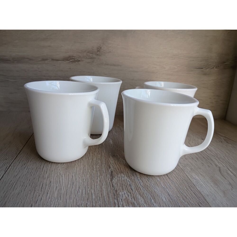 1970's Corelle Teacups Mugs Winter Frost White Set of 4 M' Ok Corning